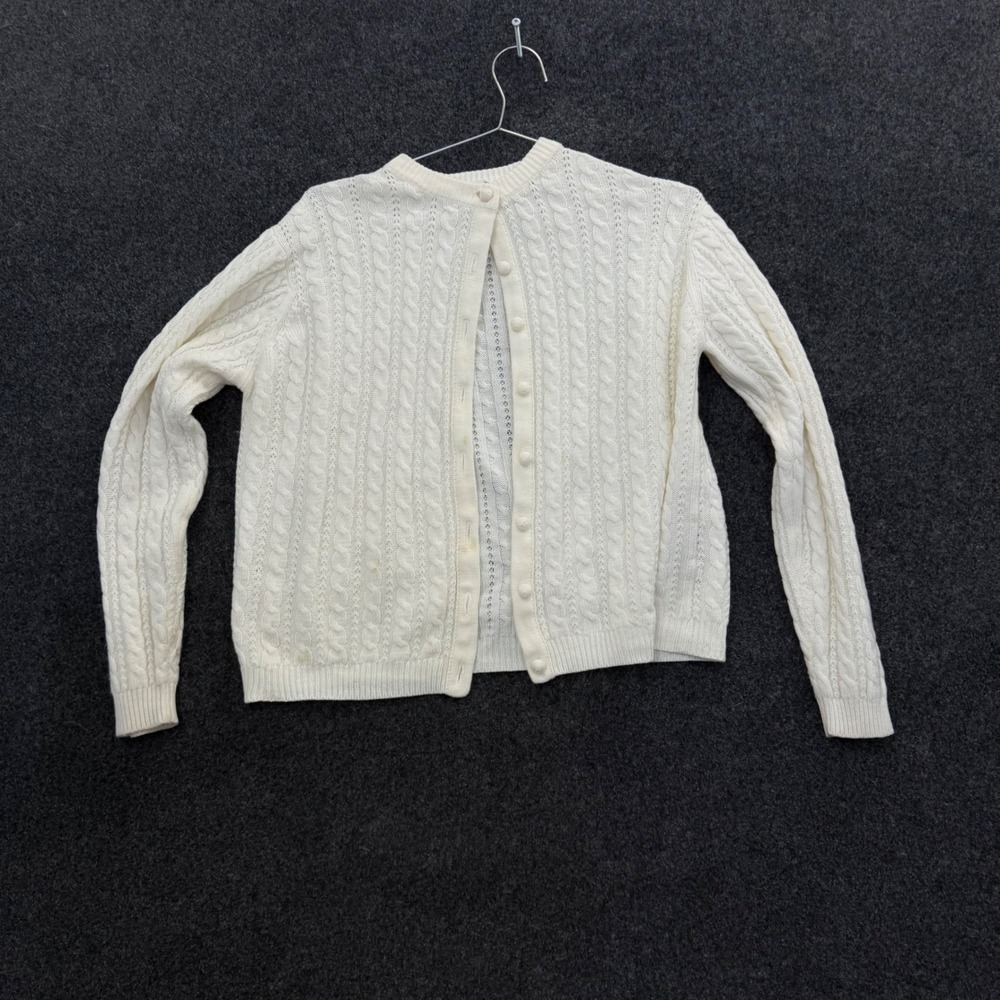 Vintage Deans of Scotland Cable Knit Cardigan Cream White Acrylic Large